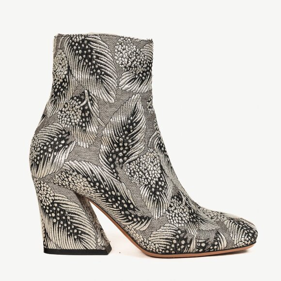 Dries Van Noten SS/18 Runway Silver Leaf-Jacquard Ankle Boots - Picture 1 of 11